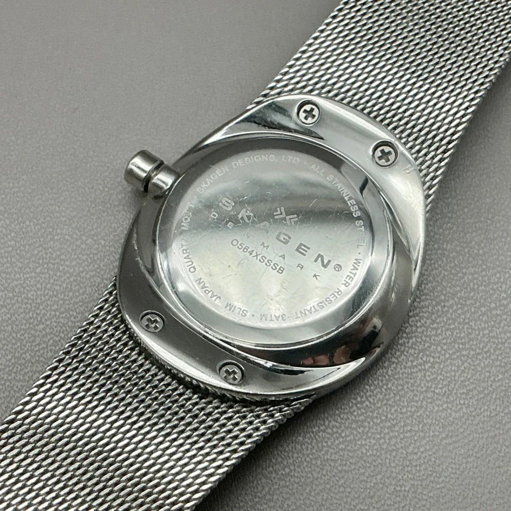 Skagen Watch Women's 0564XSSB Silver Mesh Black Dial 34mm Quartz NEW BATTERY